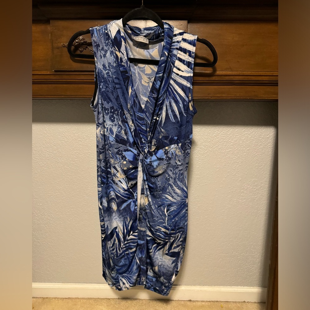 Laura Blue and White Tropical Mini Dress